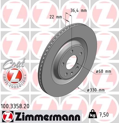 Zimmermann 100.3358.20 Brake Disc for Audi, Audi (FAW), Porsche, VW, VW (SVW)