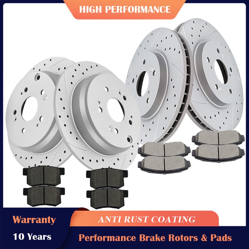 AWD Front Rear Drilled Rotors Ceramic Brake Pads for Honda CR-V 2007 – 2015 2016