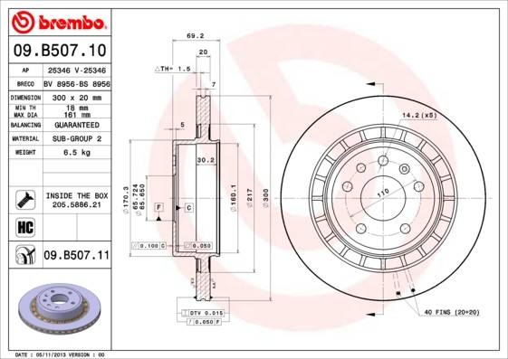 2x 09.B507.11 Brembo Brake Disc for BAIC,BAIC BJEV,SAAB