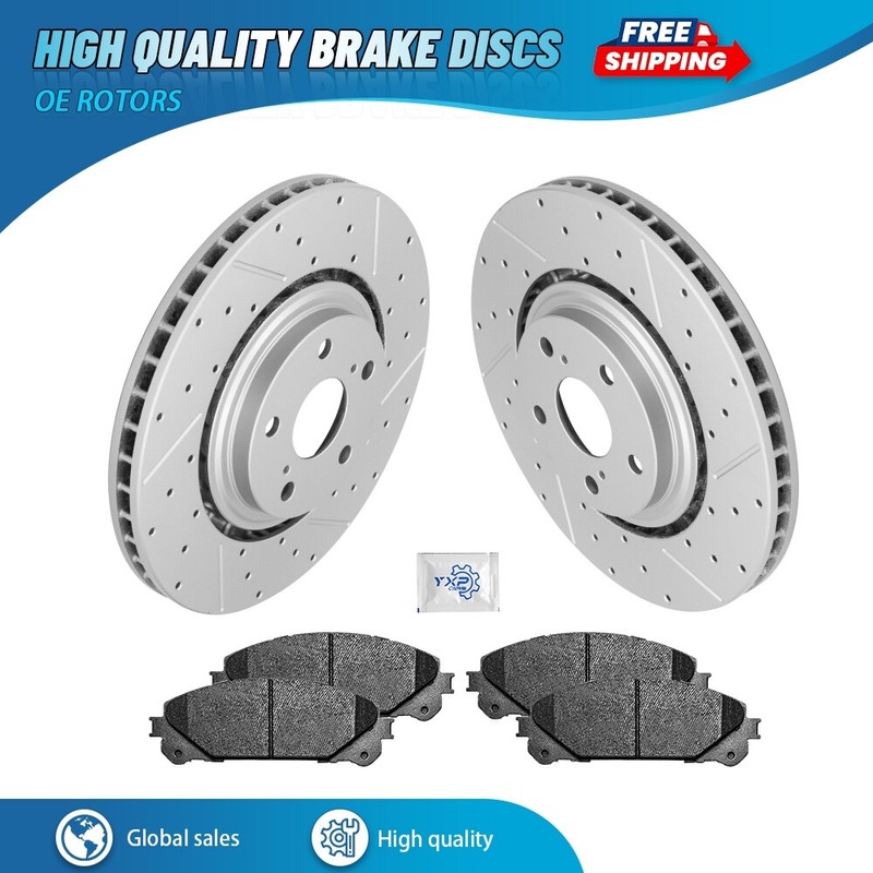 Front Drilled Rotors + Brake Pads for Toyota Sienna Highlander Lexus RX350 NX300