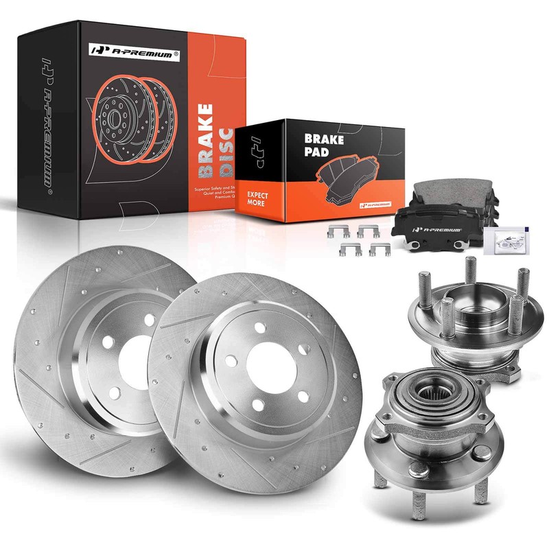 A-Premium Rear Drilled Rotor &Pad+Wheel Hub Bearing for Chrysler 300 05-09 Dodge