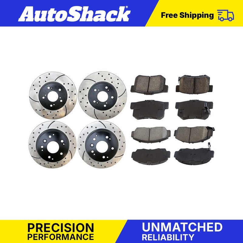 Front Rear Drilled Slotted Brake Rotors Black Pads 6pc for 2006-2008 Acura TL V6