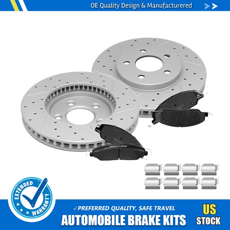 Front Drilled Brake Rotors +Ceramic Pads For 2005 2006 – 2010 Ford Mustang Base