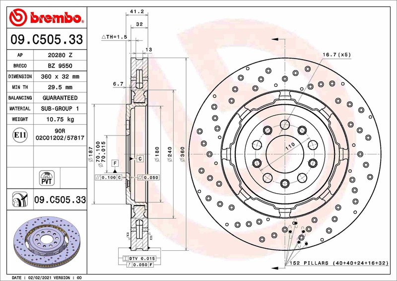 Brembo 09.C505.33 Brake Disc for Alfa Romeo