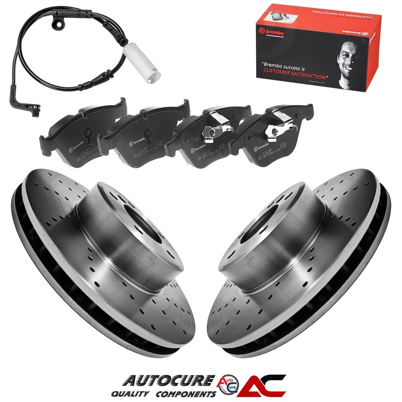FOR BMW 5 SERIES 520D M SPORT E60 E61 FRONT DRILLED BRAKE DISCS & BREMBO PADS