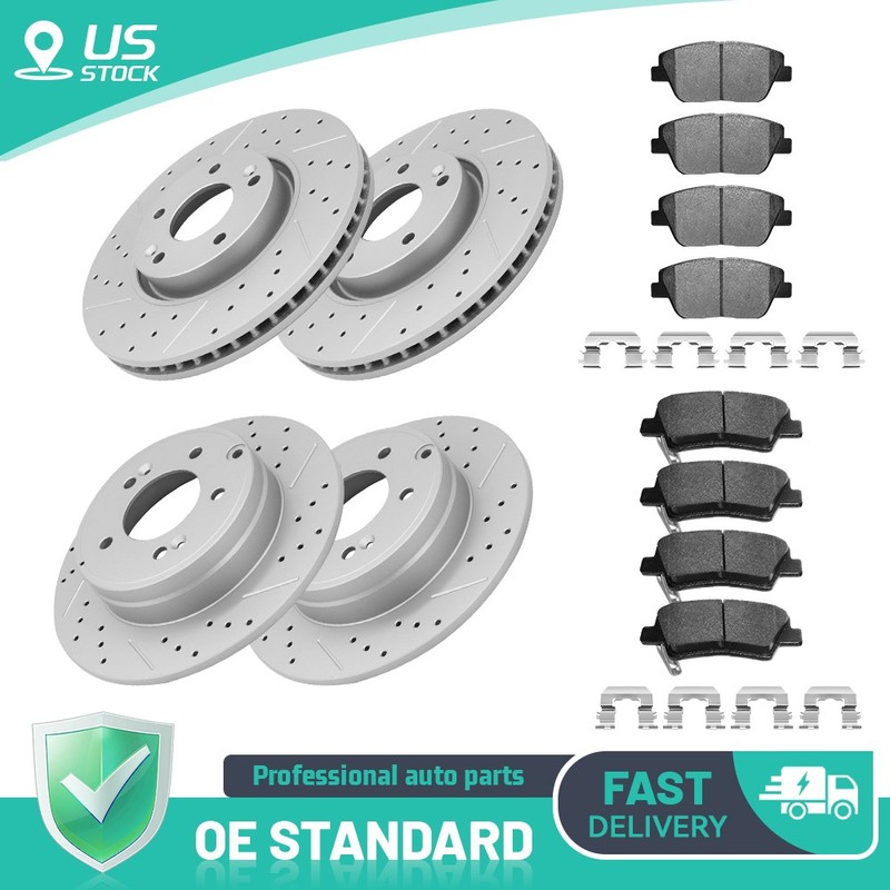 Front & Rear Drilled Brake Rotors and Ceramic Pads for 13-16 Optima 11-15 Sonata