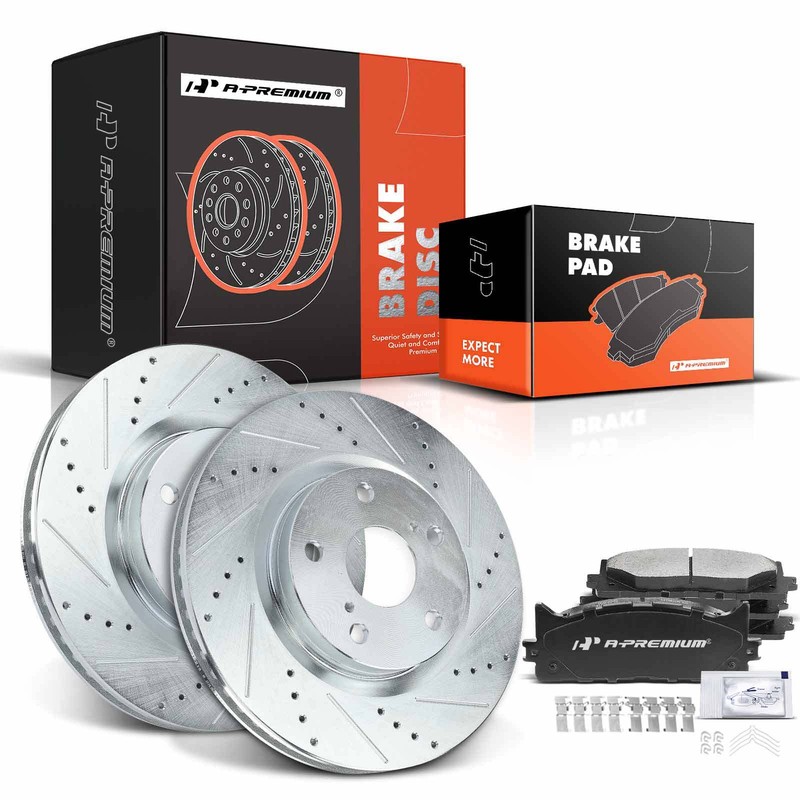 Drilled Rotors & Brake Pads Front for Lexus ES350 2007-2018 ES300h Toyota Camry