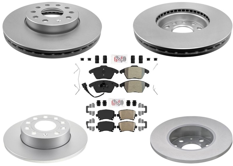 Ft & Rr Coated Brake Disc Rotors Brake Pad Set fits Volkswagen Rabbit 2006-2009
