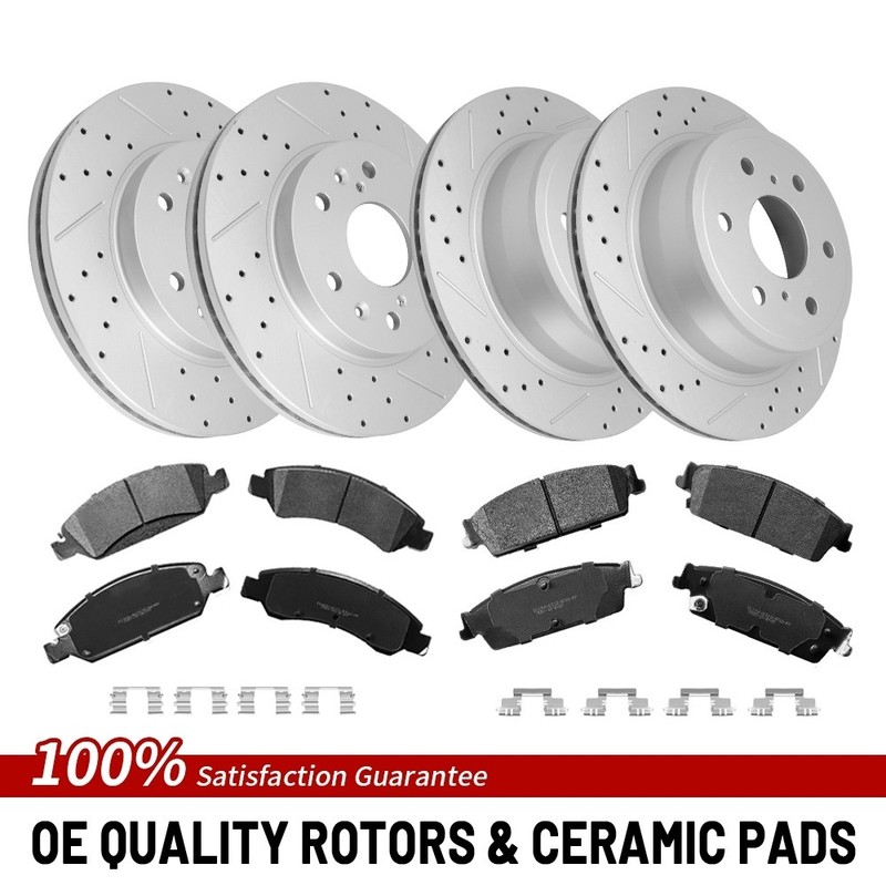 Front Rear Drilled Brake Rotors Ceramic Pads For Silverado/Sierra/Yukon XL 1500