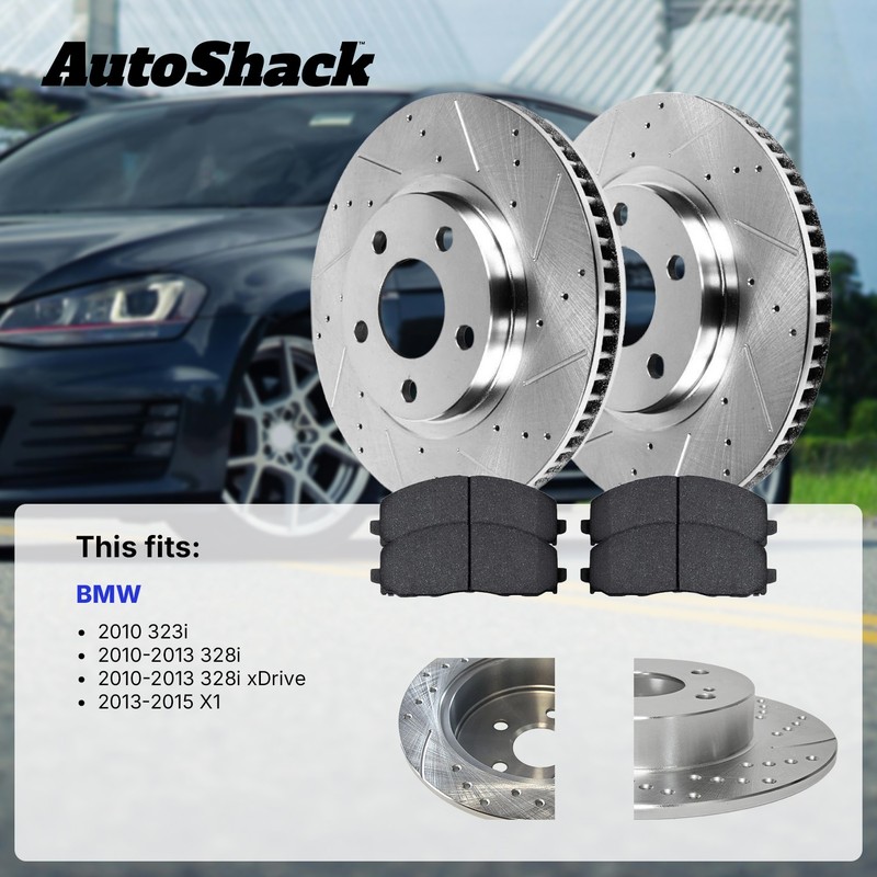 Front Drilled Slotted Brake Rotors Premium Ceramic Pads for BMW, 328i 2010-2013 gallery