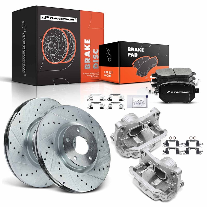A-Premium 8x Drilled Brake Rotor & Pad+Caliper for Nissan Murano 2005-2007 2012
