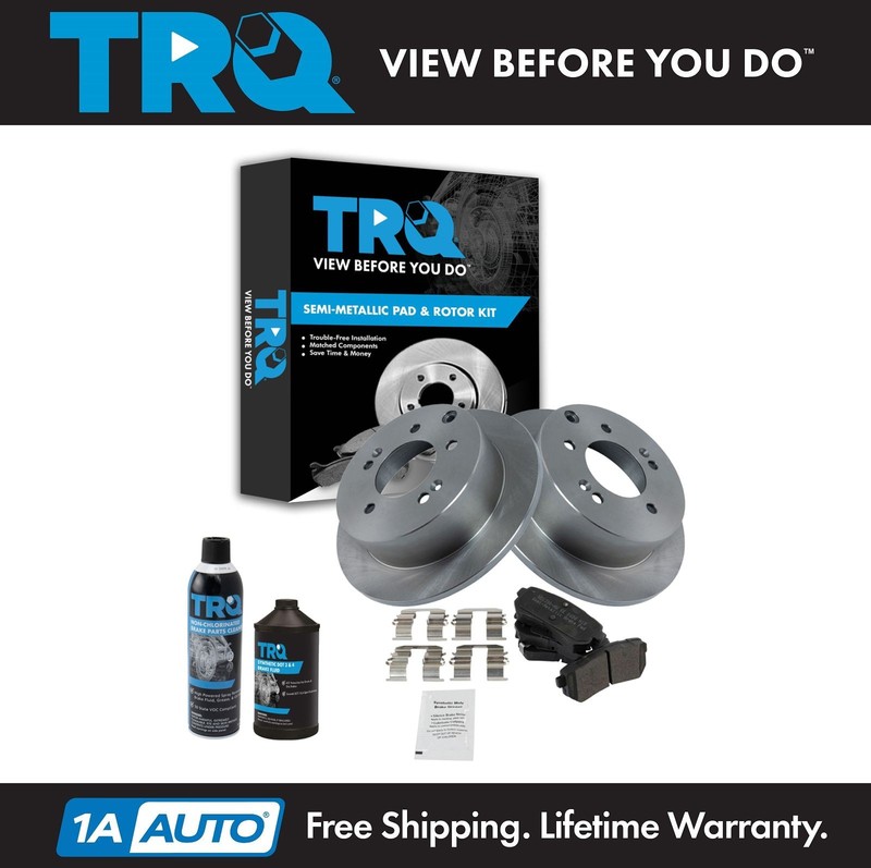 TRQ Rear Semi Metallic Disc Brake Pad & Rotor Kit w/Chemicals for Kia Forte