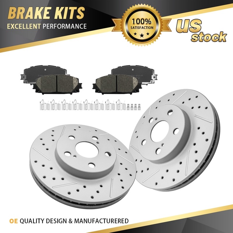 Front Brake Rotors & Ceramic Pads Kit for 2010-2015 Toyota Prius L4 1.8L