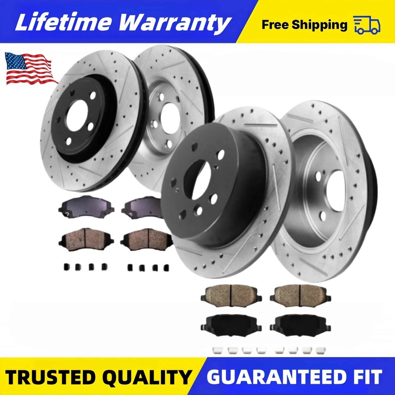 11.89″Front Rear Drilled Slotted Rotors Brakes Pad For Jeep Wrangler 2007-2017