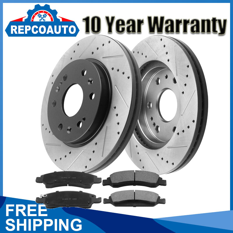 Front E Coat Drill Brake Rotors + Pads fit Chevy GMC Silverado Sierra 1500 Yukon