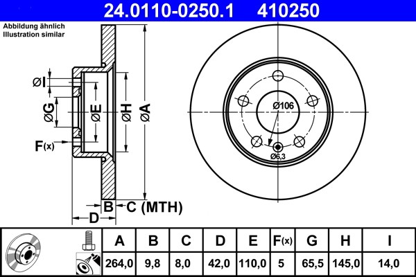 ATE 24.0110-0250.1 Brake Disc for Chevrolet, Opel, Vauxhall gallery