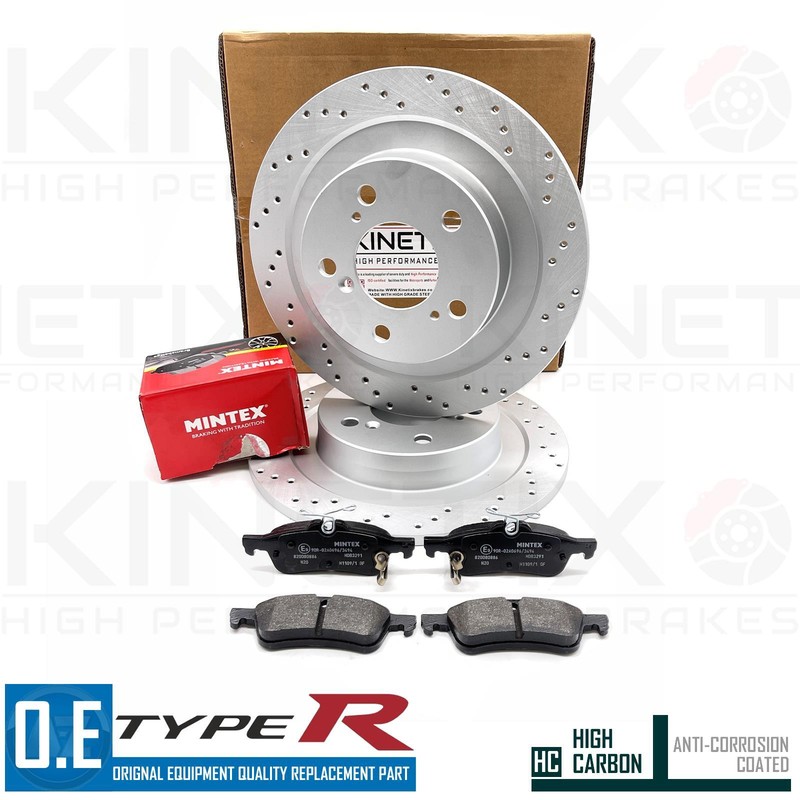 FOR HONDA CIVIC TYPE R FK8 CROSS DRILLED REAR BRAKE DISCS MINTEX PADS 305mm