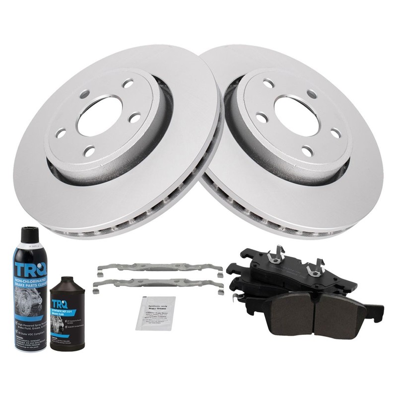 TRQ Front Ceramic Brake Pad & Coated Rotor Kit w/Fluids for Durango Cherokee gallery