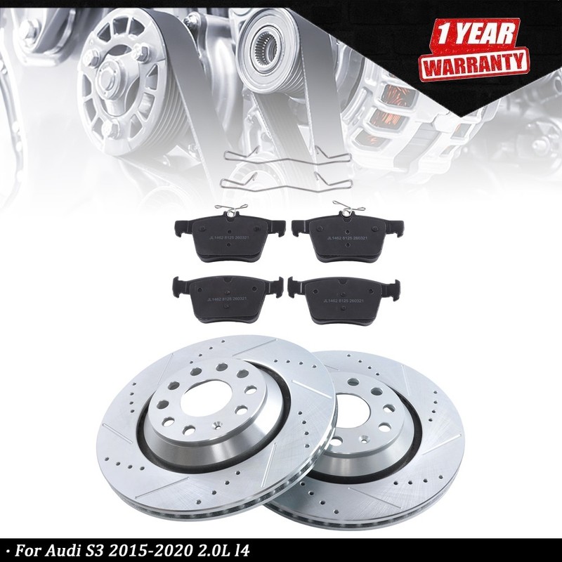 Rear Drilled Brake Rotor & Brake Pad For Audi S3 Q3 A3 Quattro A3 2020 2.0L l4