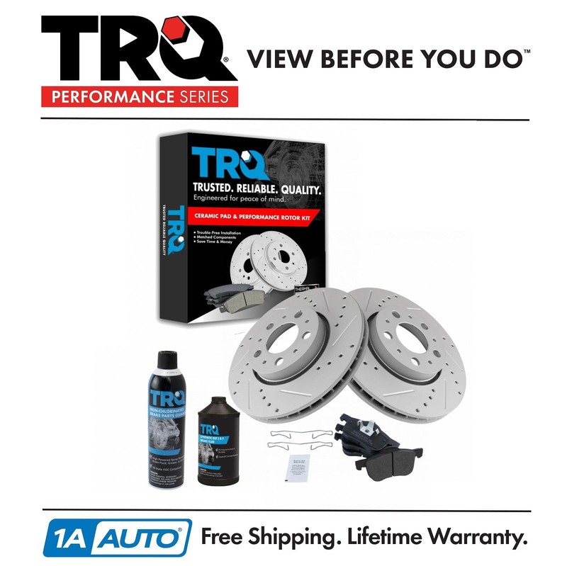 TRQ Front Brake Pad & Performance Rotor Kit w/Fluids for Volvo S60 V70 XC70