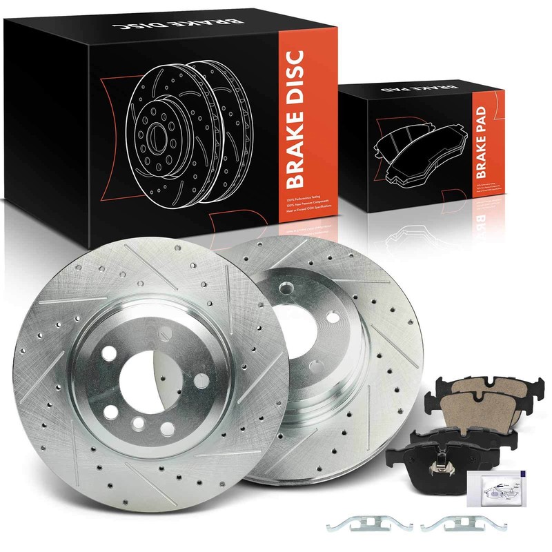 Rear Left & Right Drilled Brake Rotors & Ceramic Brake Pads for BMW X5 07-18 X6
