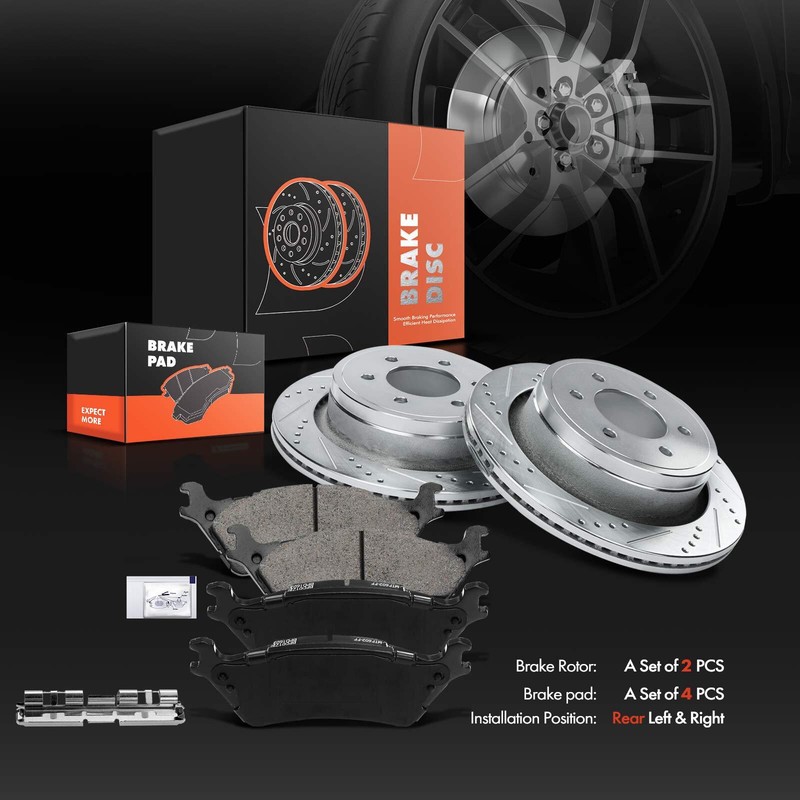 New Rear Drilled and Slotted Brake Rotor & Ceramic Pads for Ford F-150 2012-2020 gallery