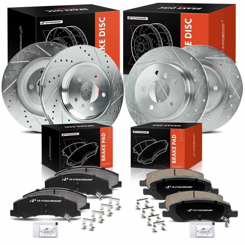 A-Premium Front & Rear Drilled Brake Rotors & Ceramic Pads for Buick Cadillac