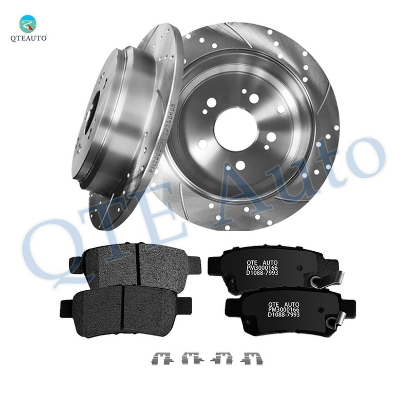 6P Rear 313mm Drilled Brake Rotors-Ceramic Brake Pad For 2005-2010 Honda Odyssey