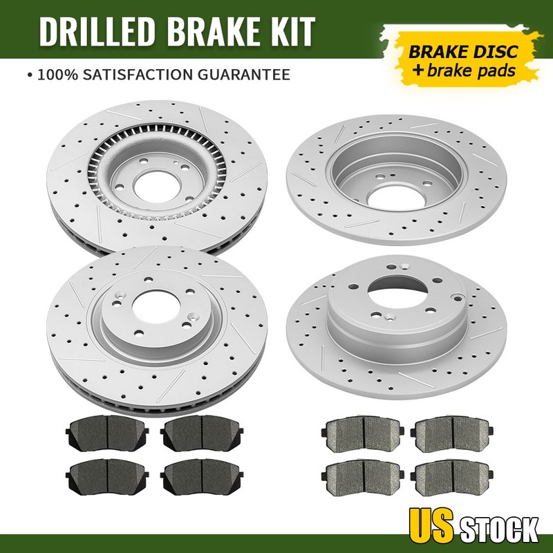 Front Rear Drilled Brake Rotors Ceramic Pads for Kia Cadenza Hyundai Tucson