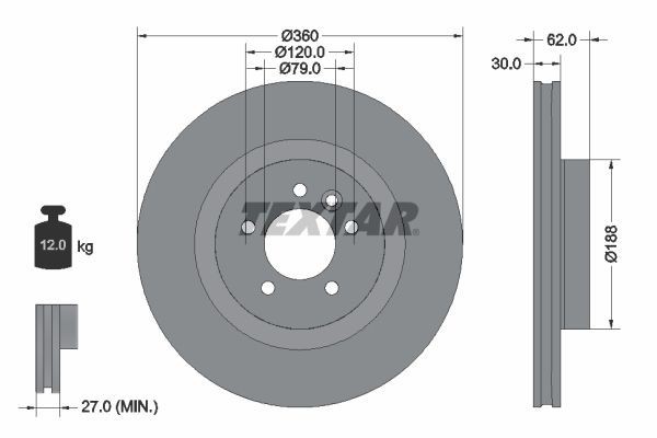 2X Textar 92162005 Front Brake Discs 360mm Vented Fits Land Rover Discovery