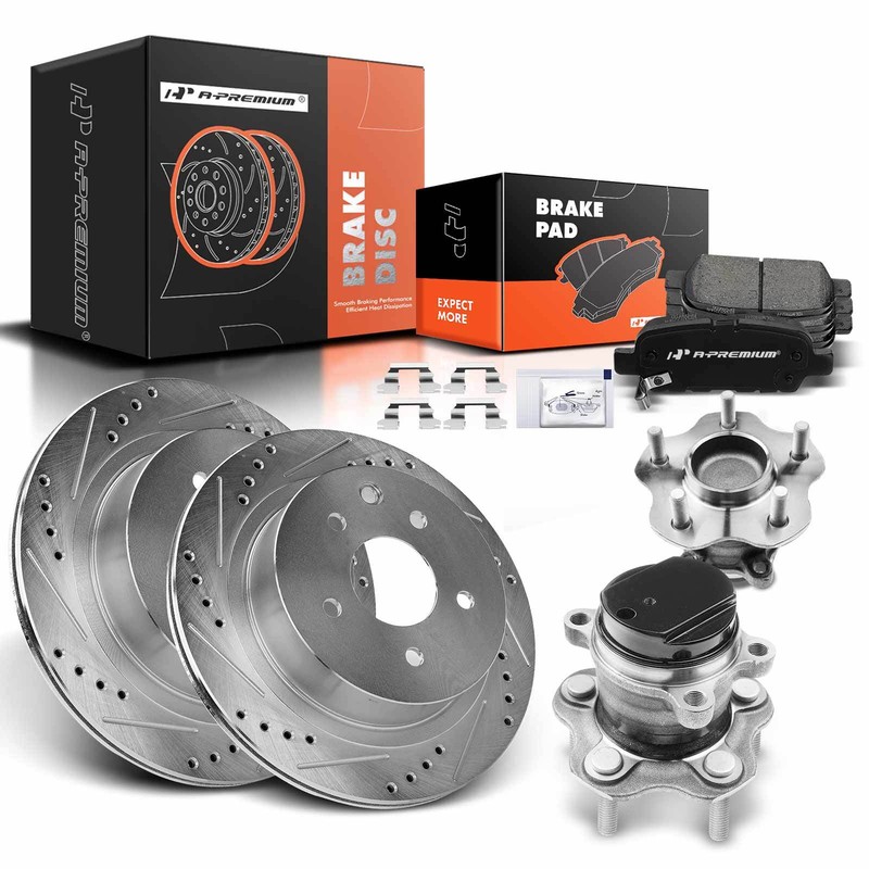 A-Premium Rear Drilled Brake Rotor & Pad+ Hub Bearing for Nissan Rogue 2014-2019