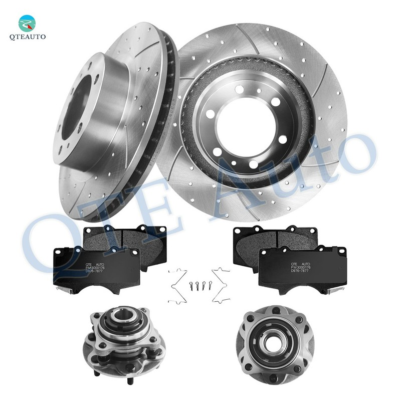 Set 8 F 319 Drilled Brake Rotors-Brake Pad-Hub For 2003-2009 Toyota 4Runner RWD