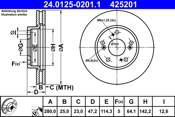 ATE 24.0125-0201.1 Brake Disc for Honda