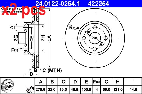 X2 PCS L&R SIDES BRAKE DISC 24.0122-0254.1