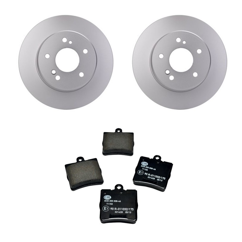 Hella Rear Rotors Low-Met Disc Brake Pad Kit For Crossfire W202 C280 R170 SLK230
