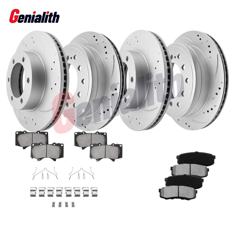 Front & Rear Drilled Rotors + Brake Ceramic Pads for Toyota Sequoia Brake Kit