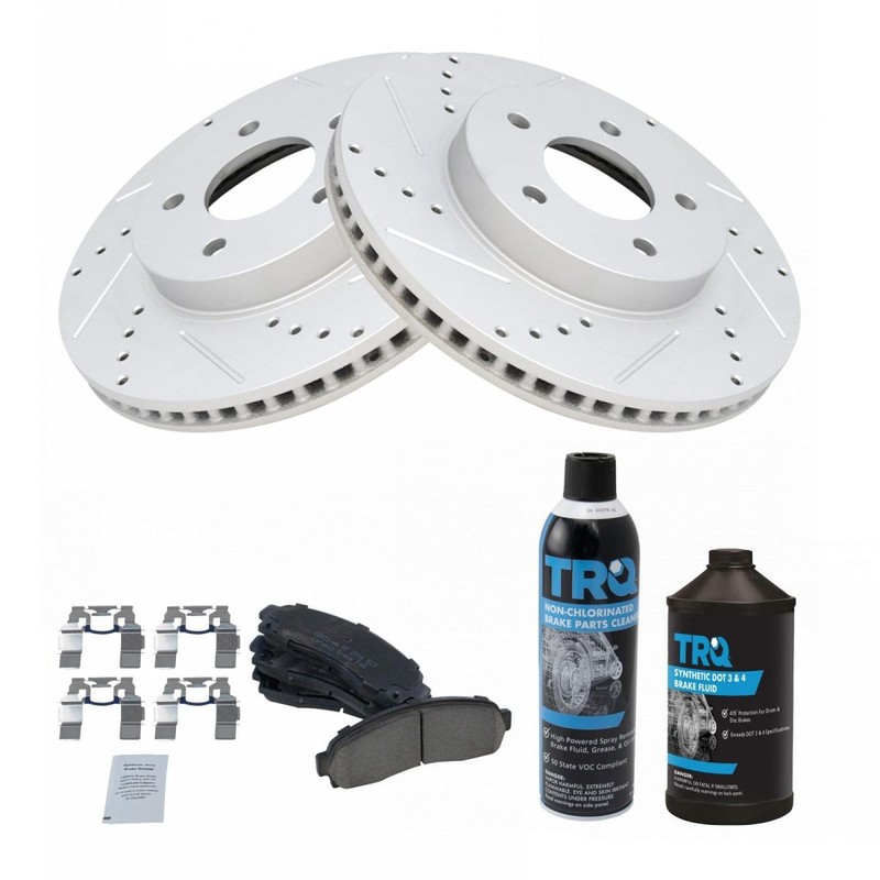 TRQ Front Performance & Brake Rotor & Ceramic Pad Kit w/Chemicals gallery