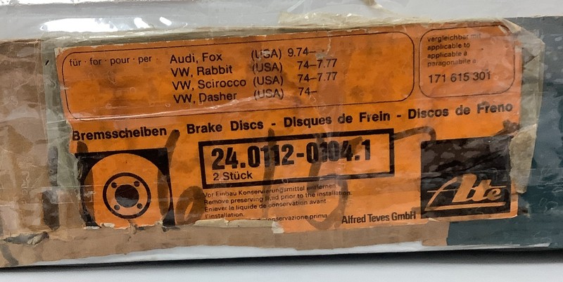 Lot of 2 ATE 171615301 24.0112.01014.1 Brake Rotors for '73-'93 Audi VW (r17) gallery