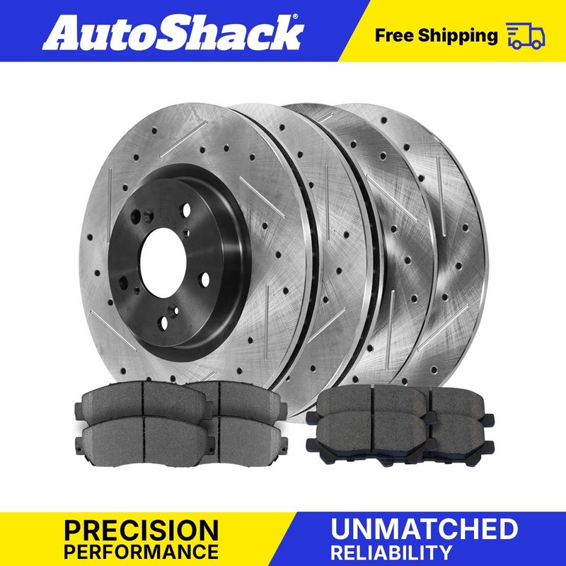 Front & Rear Drilled Disc Rotors Ceramic Brake Pads for Honda Odyssey 3.5L