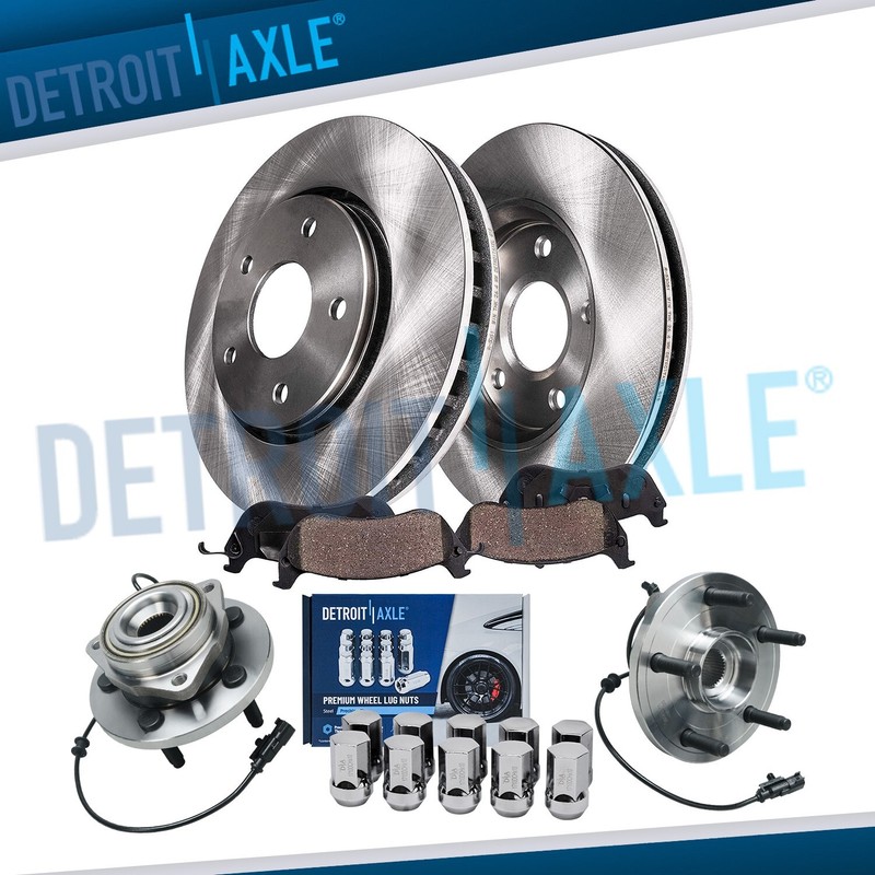 Front Disc Rotors Brake Pads Wheel Hub Bearings w/ 10pc Lugnut for Durango Aspen