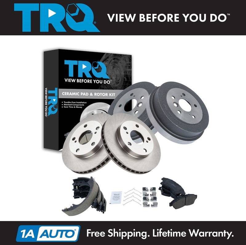 TRQ Front & Rear Brake Pad & Rotor,Shoe & Drum Kit Fits 1992-2000 Toyota Camry