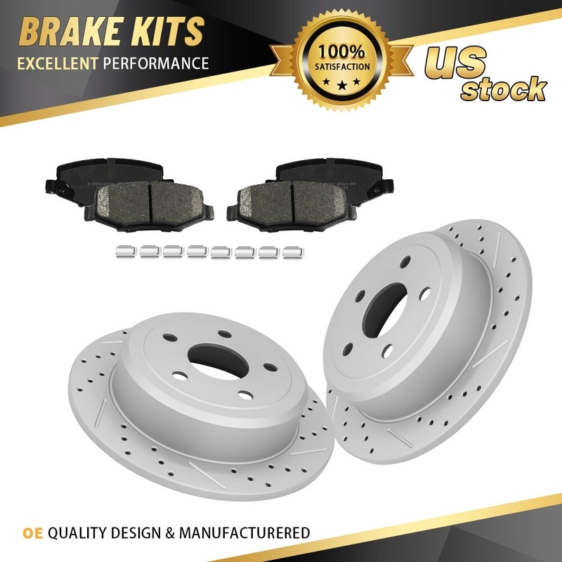 Rear Rotors & Ceramic Brake Pads for 2007 – 2015 2016 2017 Jeep Wrangler JK