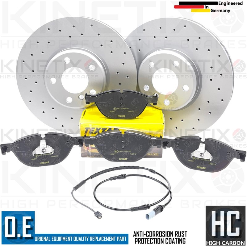 FOR BMW 5 SERIES 530d F07 F10 F11 M SPORT DRILLED FRONT BRAKE DISCS TEXTAR PADS