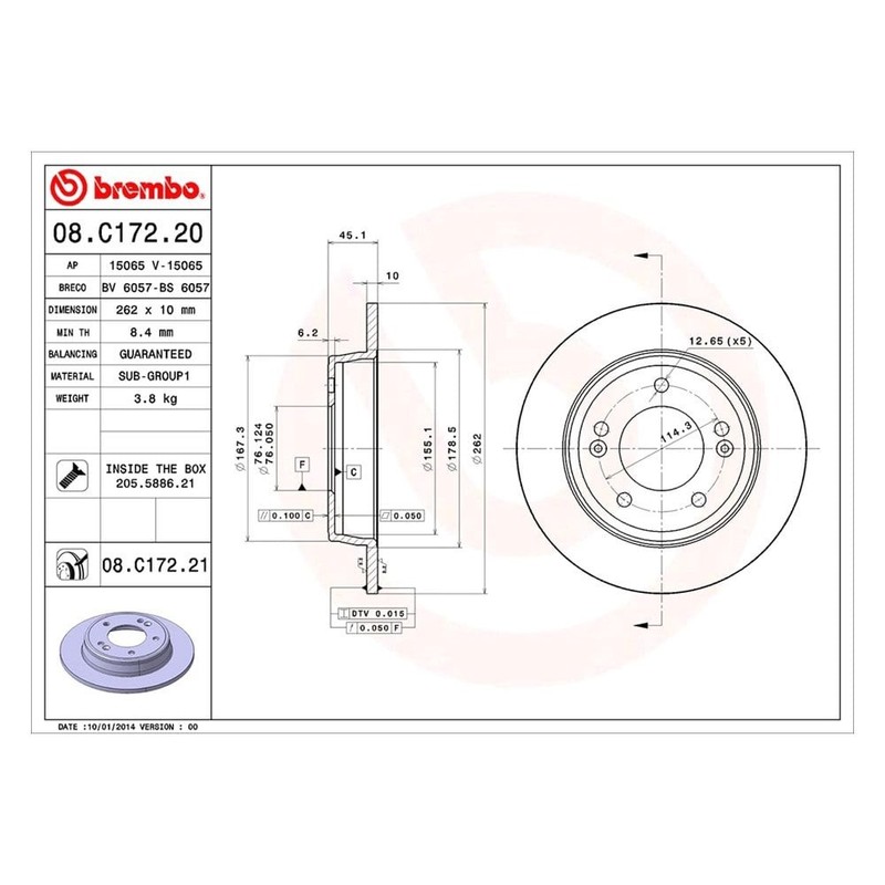 For Hyundai Elantra GT 13-20 Brembo UV Coated Plain Solid Rear Brake Rotor gallery