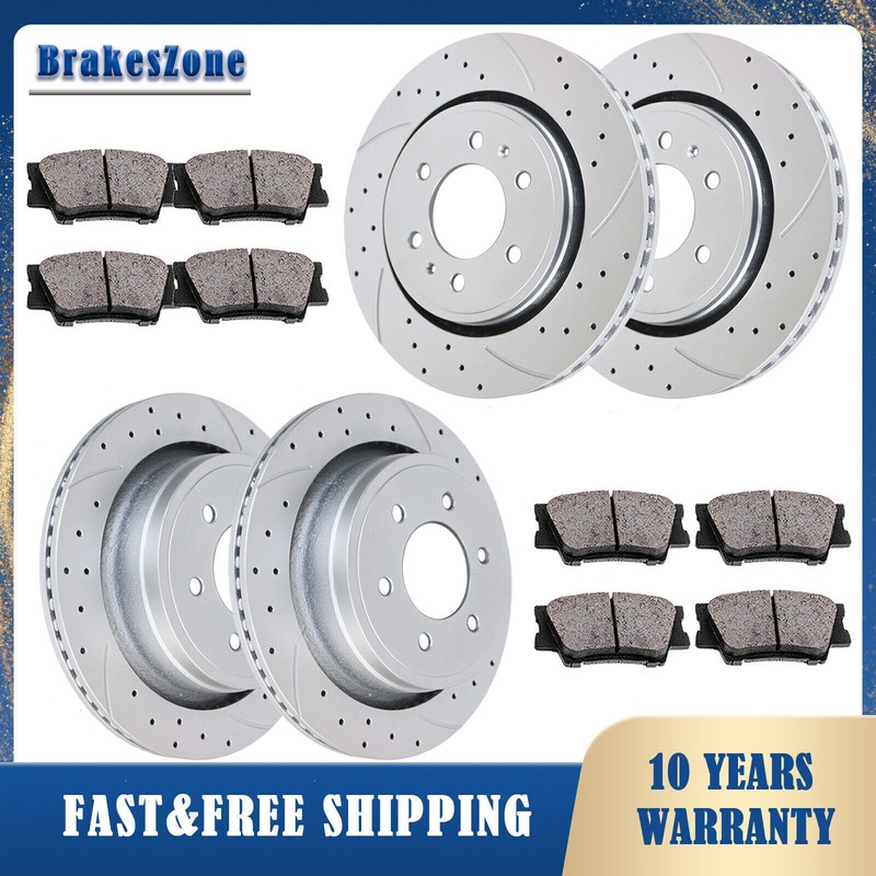 Front and Rear Brake Rotors Pads Kit fit for Ford F-150 10-11 Drilled Slotted