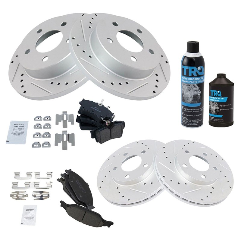 TRQ Rotor & Brake Pad Kit w/Chemicals Ceramic Performance Front Rear gallery