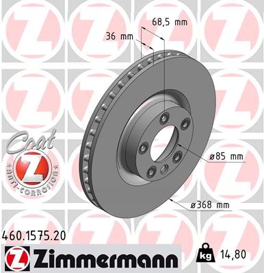 Zimmermann 460.1575.20 Brake Disc for Porsche, VW