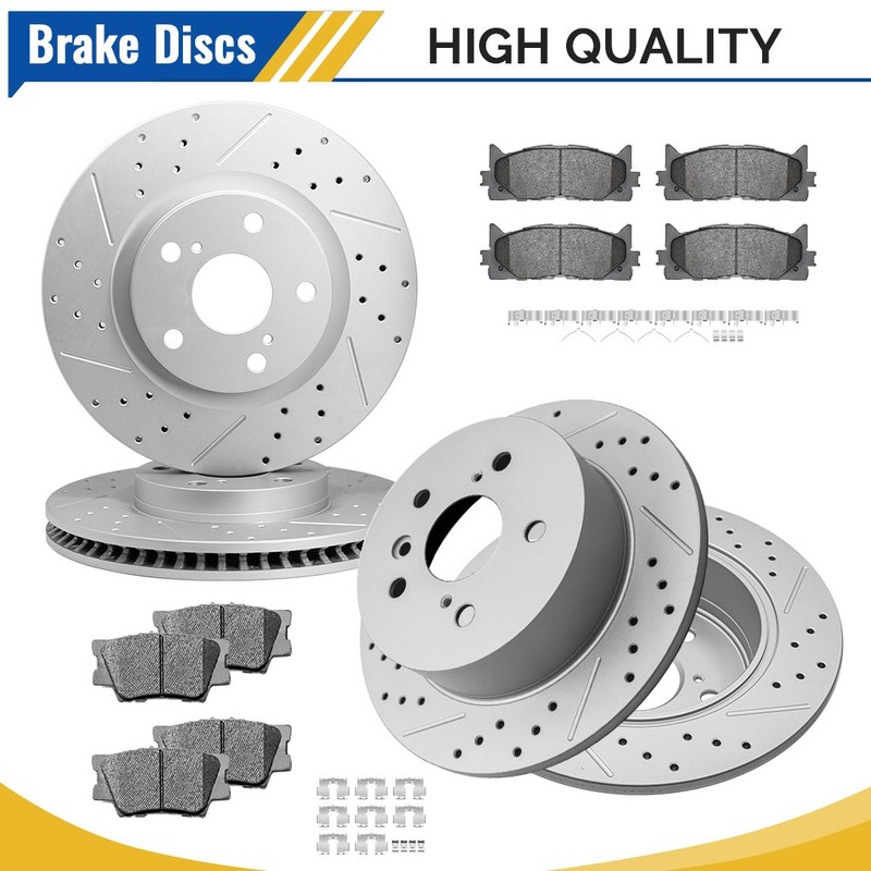 For 2007-2012 Lexus ES350 Toyota Camry Avalon Front Rear Drilled Brake Rotor Pad