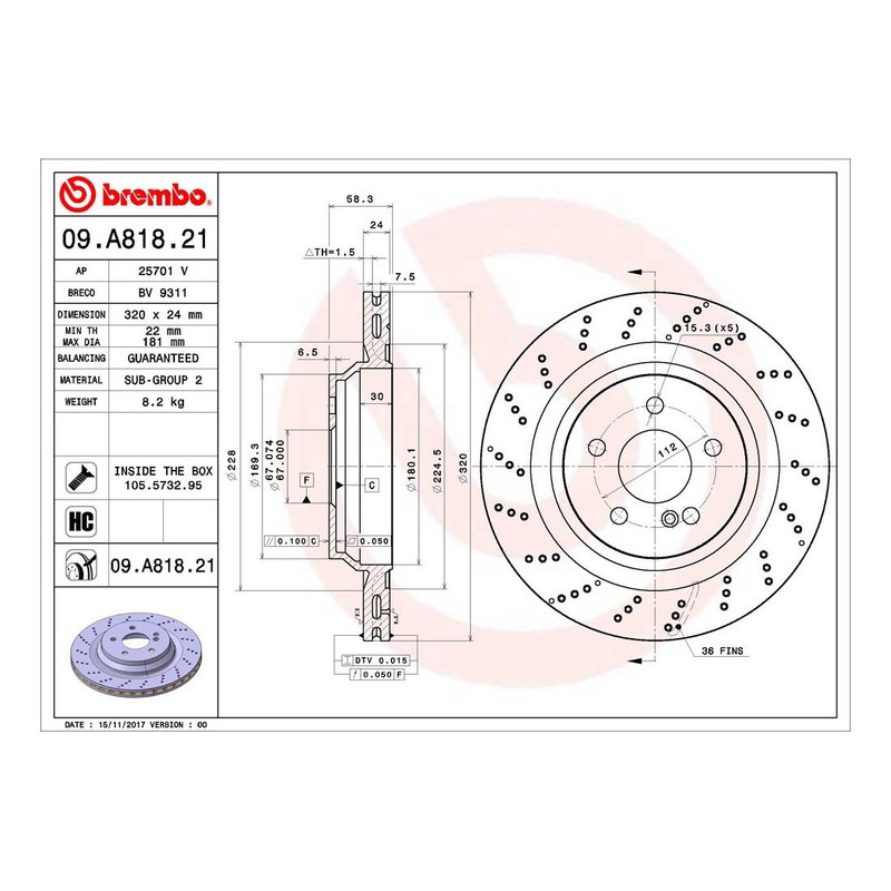 Brembo Rear Brake Kit 320mm Disc Rotors Ceramic Pads For MB R230 SL550 Sport Pkg gallery