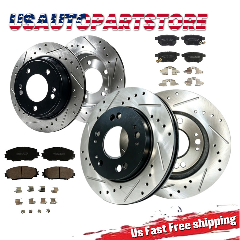 Front Rear Drilled Rotors Brake Ceramic Pads For Toyota Corolla Matrix 2009 2010